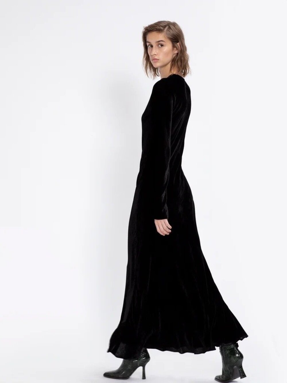 NWT $1595 Sies Marjan Josephine Velvet Cord Long Sleeve Gown Black Size 0